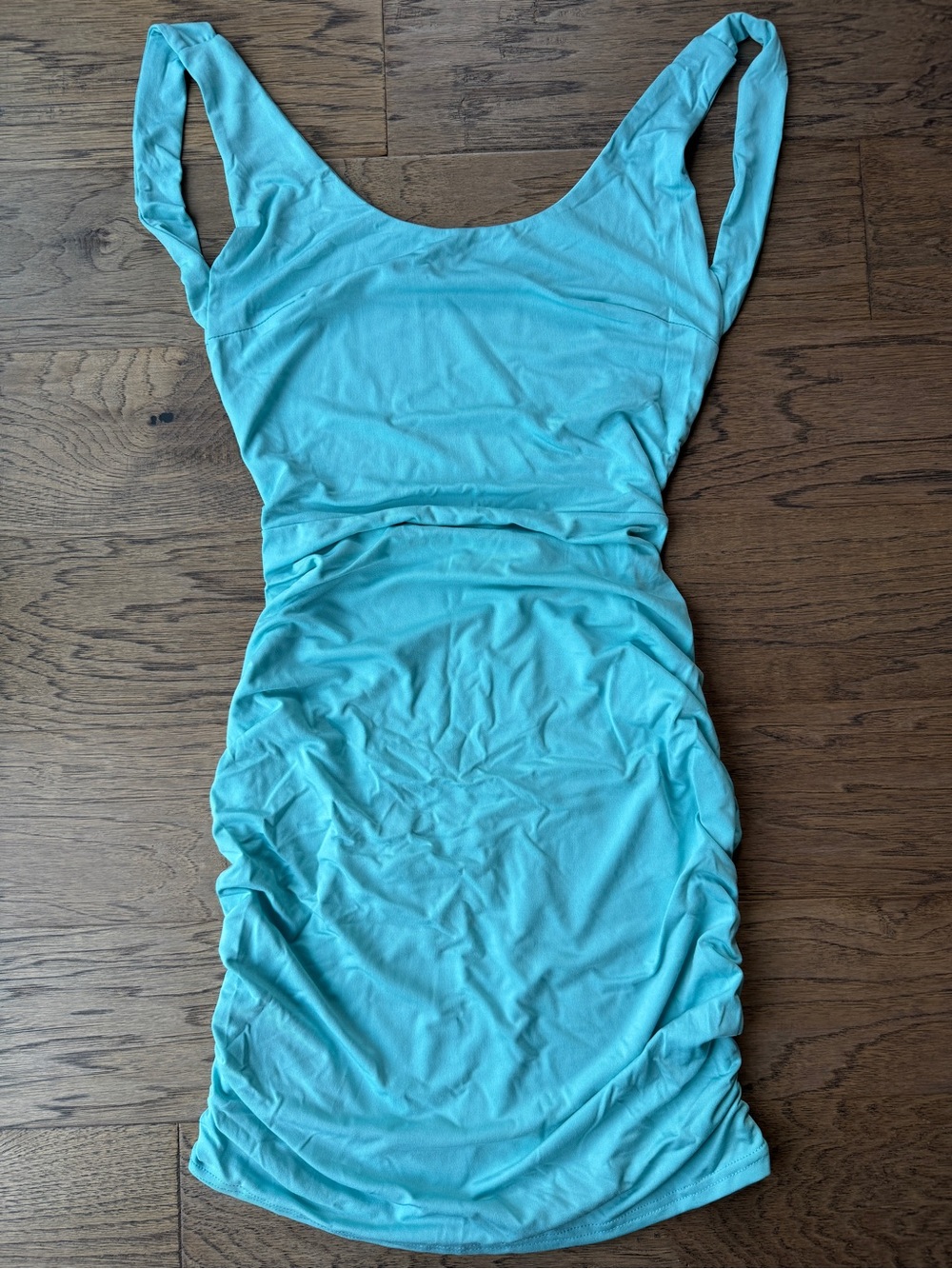 Baby Blue Ruched Backless Dress